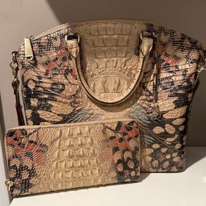 Brahmin Duxbury Satchel + Matching Zip Wallet – Multi Croc Print
